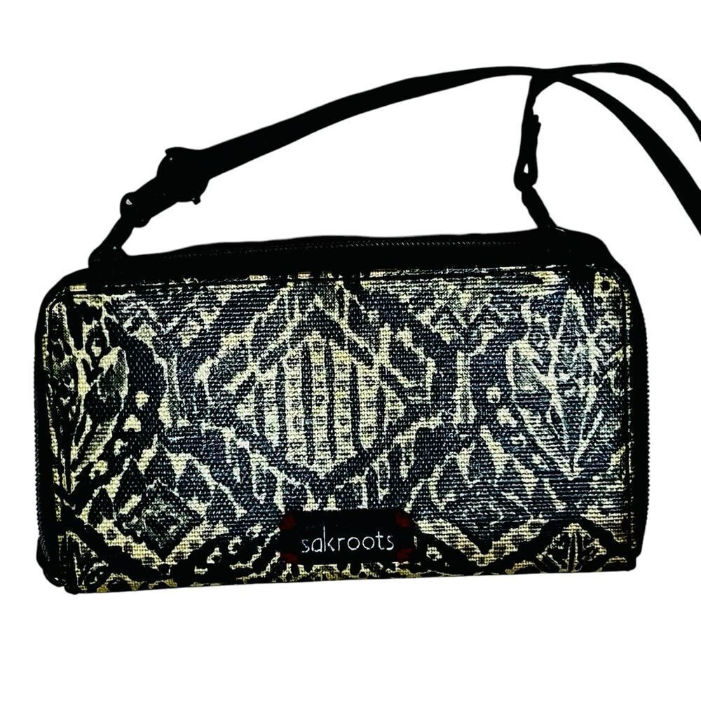 The Sak Sakroots Artists Black Tan Wallet Smartphone Crossbody Bag - Picture 2 of 11